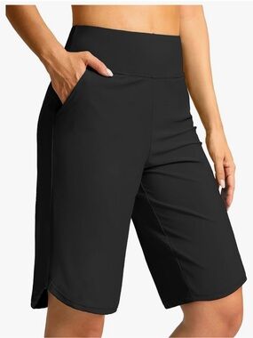 Gradual High-Waist Black Knee-Length Swim Shorts with Pockets. Size Large